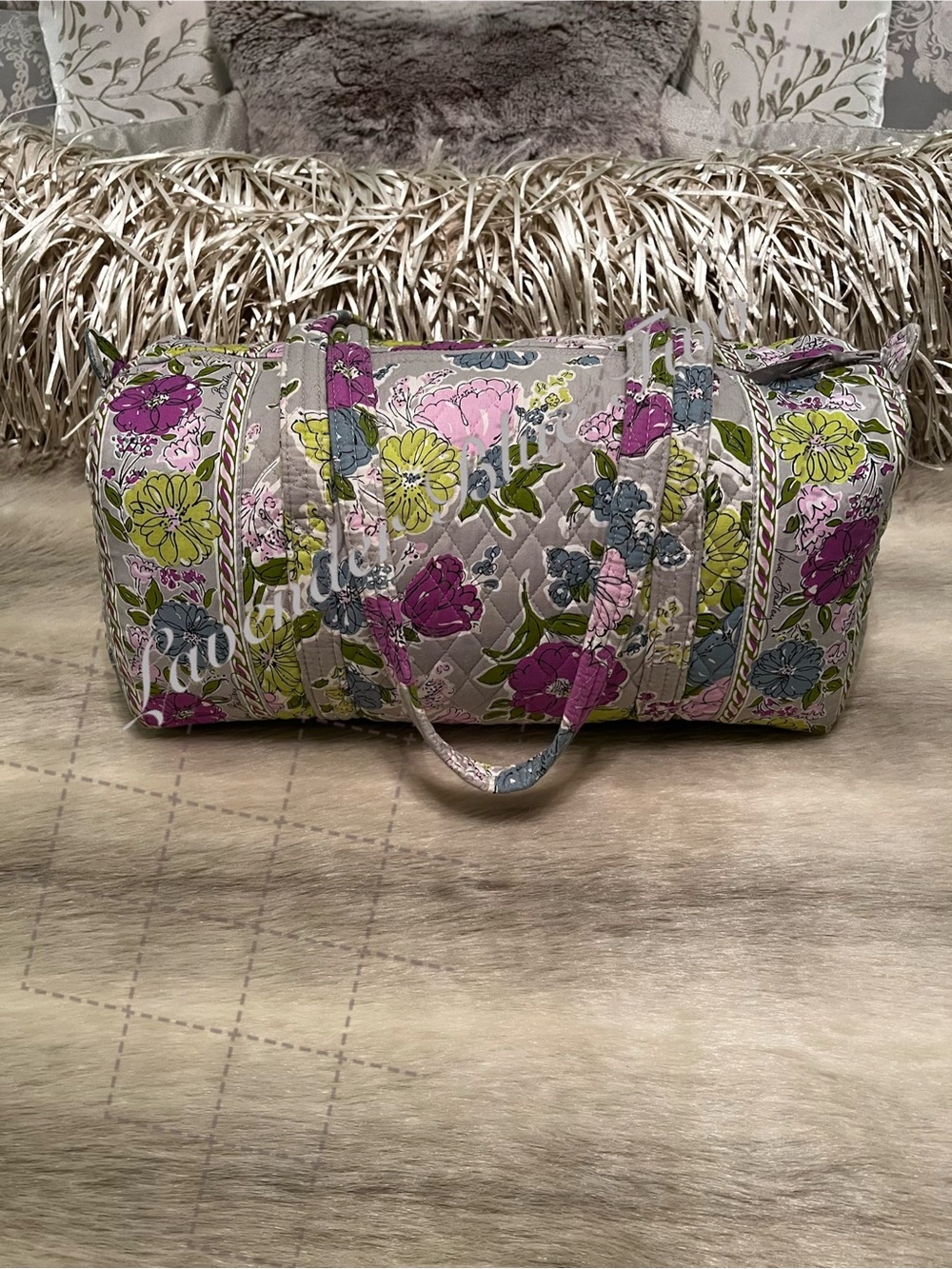 VERA BRADLEY Watercolor 2011 M Duffle Bag Carryon Travel Purple Green Grey Y2K